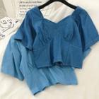 Short-sleeve Denim Crop Blouse