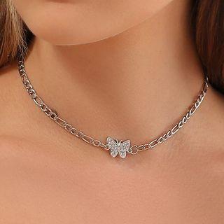 Butterfly Rhinestone Choker 01 - Silver - One Size