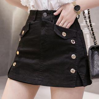 Button Detail Denim Skort