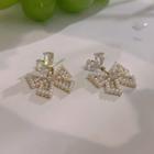 Rhinestone Faux Pearl Bow Drop Earring 1 Pair - Gold & Off-white - One Size