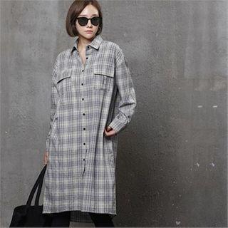 Flap-pocket Glen-plaid Shirtdress
