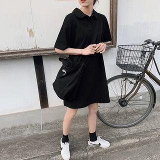 Short-sleeve Polo Collar Mini A-line Dress