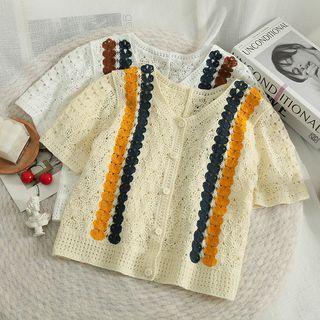 Embroidered Button-up Loose Knit Top