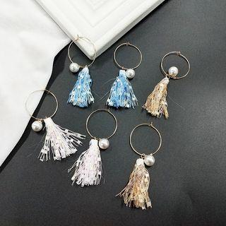 Faux Pearl Tassel Mini Hoop Dangle Earring