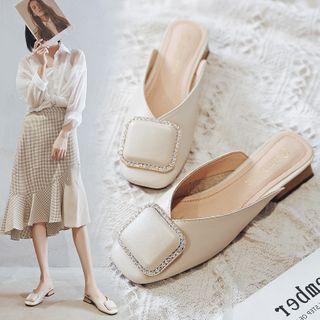 Chunky Heel Rhinestone Mules