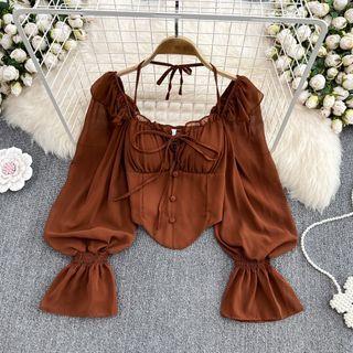 Puff Sleeve Chiffon Halter Top