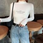 Long-sleeve Lettering Print Mock-neck Top