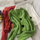 Big-button Cropped Knit Cardigan In 8 Colors