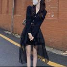 Cropped Single-breasted Jacket / Mesh A-line Skirt
