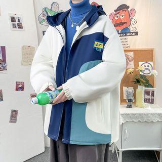 Color Block Applique Hooded Jacket