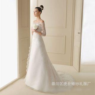 Lace Off-shoulder Trained Wedding Dress