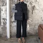 Stand Collar Padded Vest / Turtleneck Sweater / Wide-leg Pants