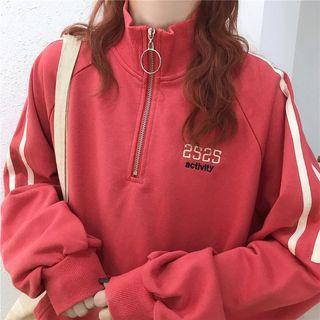 High-neck Zip Embroidered Long-sleeve Sweatshirt