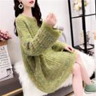 V-neck Fringed Scallop Cuff Sweater