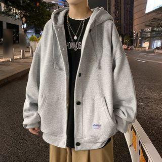 Plain Button-up Hooded Jacket