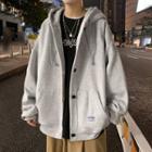 Plain Button-up Hooded Jacket