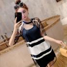 Set: Mesh Short-sleeve Dress + Slipdress