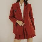 Set: School Badge Blazer + Pleated Mini A-line Skirt