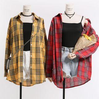 Loose-fit Long Plaid Shirt