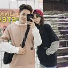 Mock Two-piece Color Block Loose-fit Hooded Sweatshirt