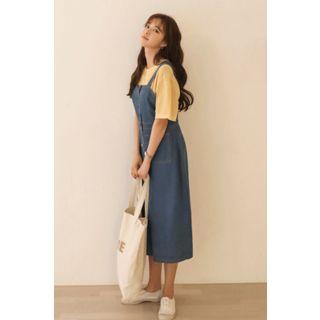 Button-down Denim Midi Overall Dress