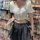 Short-sleeve Square-neck Cropped Top / Plain Mini Skirt