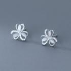 Flower Cat Eye Stone Rhinestone Sterling Silver Earring 1 Pair - Silver - One Size