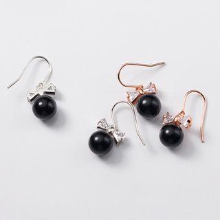 925 Sterling Silver Rhinestone Bow & Bead Dangle Earring