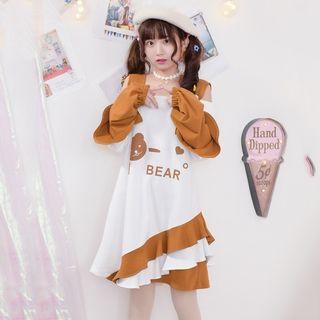 Color Panel Off Shoulder Pullover Dress