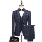 Set: Plaid Single-breasted Blazer + Waistcoat + Dress Pants