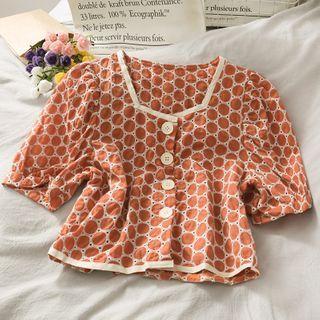 Embroidered Square-neck Crop Blouse