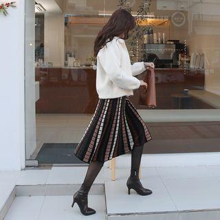 Multicolor-patterned Midi Knit Skirt