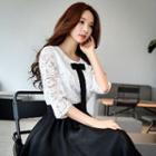 3/4-sleeve Bow-accent Lace Top