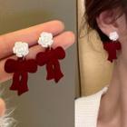 Sterling Silver Flower Ribbon Drop Earring 1 Pair - Bow - Red - One Size