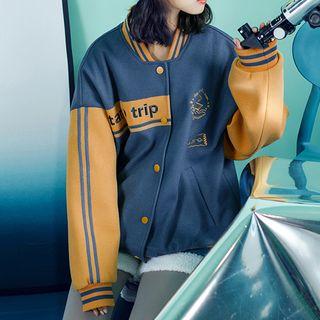 Color-block Embroidered Baseball Jacket