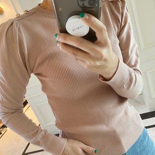 Button-shoulder Rib Knit Top