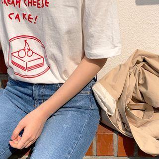 Round-neck Printed T-shirt Ivory - One Size