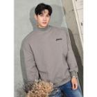Mock-neck Embroidered Fleece-lined Pullover