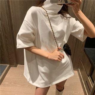 Turtleneck Elbow-sleeve T-shirt