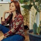 Fly-front Floral-pattern Shirt