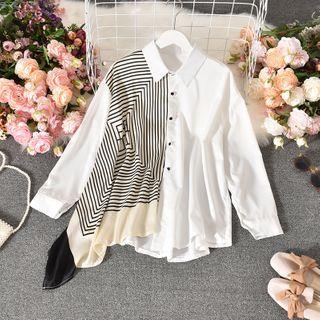 Printed Panel Asymmetric Long-sleeve Shirt