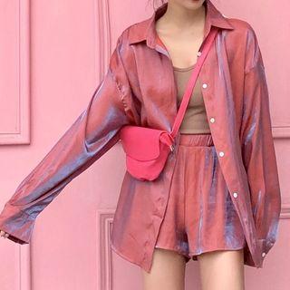 Sequin Gradient Open-placket Button Shirt / Sequin Gradient Loose-fit Shorts