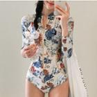 Long Sleeve Floral Print Swimsuit