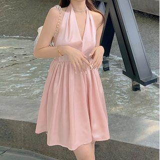 Halter-neck Open-back Mini A-line Dress