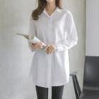 Pocket-front Plain Long Shirt