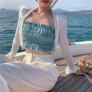 Ruffle Trim Strapless Top Blue - One Size