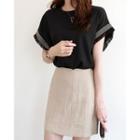 Fringed Cap-sleeve Contrast-trim Top
