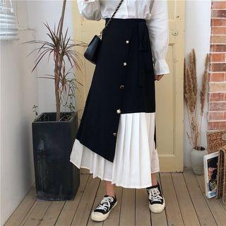 Mock Two-piece High-waist Midi A-line Skirt