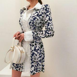 Frill-trim Floral A-line Mini Shirtdress