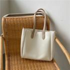Plain Faux Leather Tote Bag White - One Size